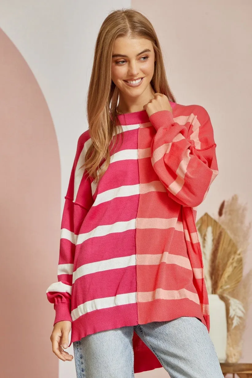 Not Playing Games Striped Sweater - Coral/Magenta