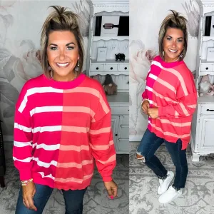 Not Playing Games Striped Sweater - Coral/Magenta