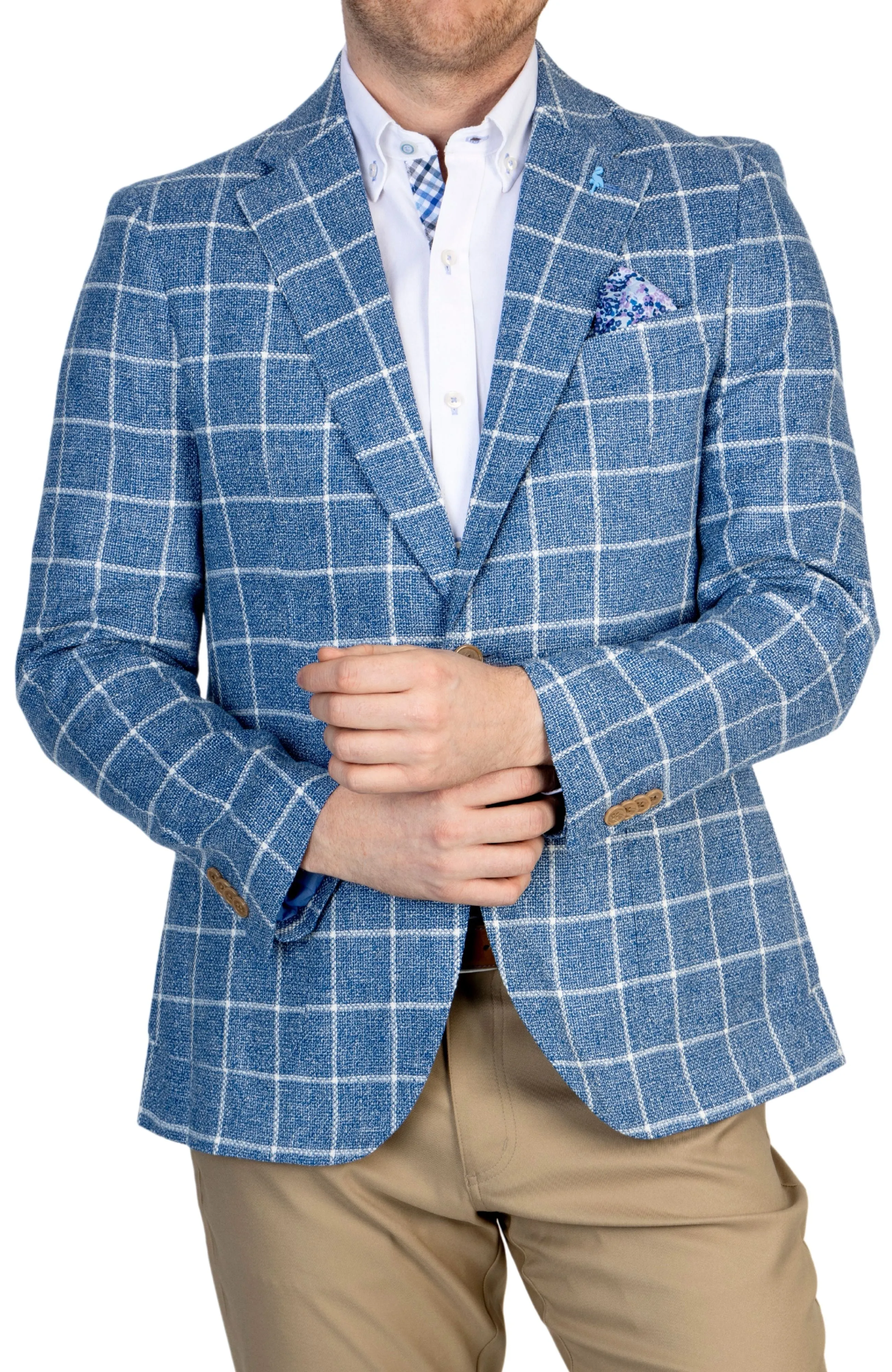 Ocean Blue Windowpane Textured Sport Coat