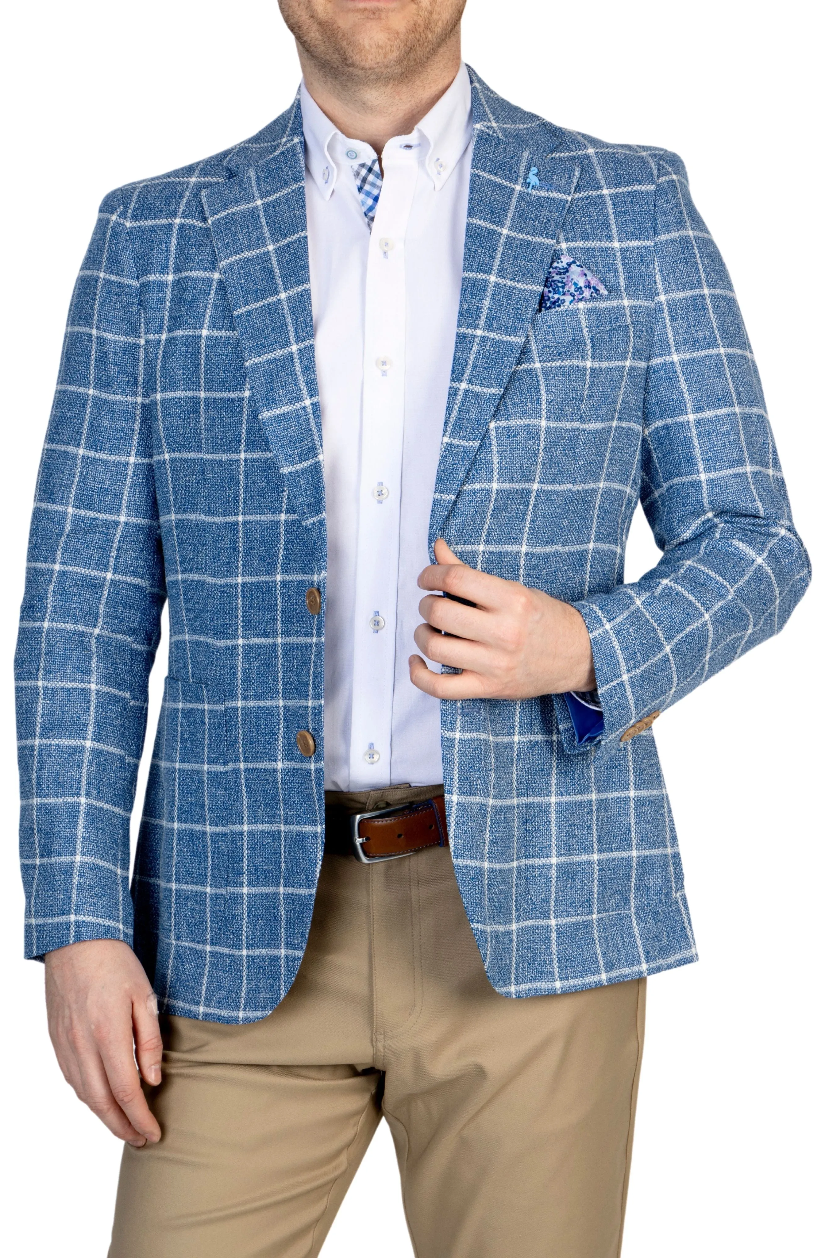 Ocean Blue Windowpane Textured Sport Coat