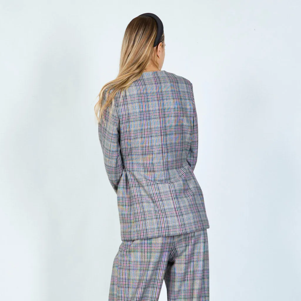 Plaid blazer with tie belt wholesale