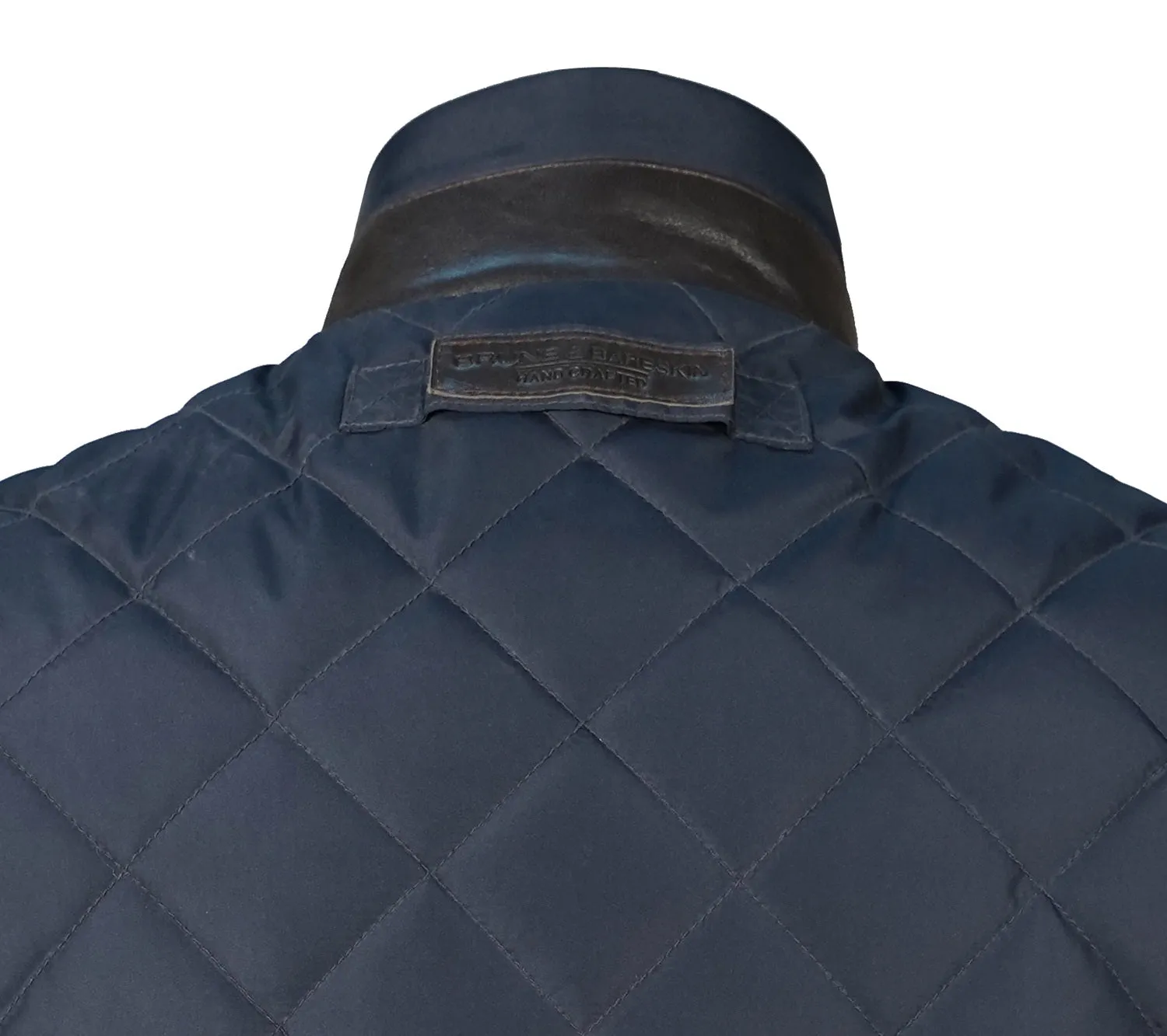 Puffer Navy Blue Vest with Dark Brown Leather Trims