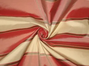 SILK TAFFETA FABRIC Light Red,Olive green and Light Butter Gold colour stripes 54" wide