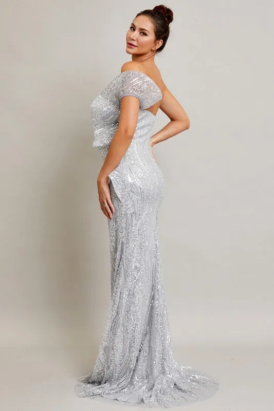 Silver Strapless/Sleeveless Sweetheart Sequin/Glitter Sheath Dress