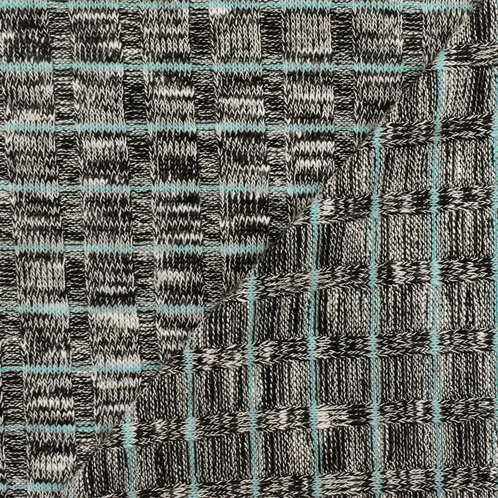 Sky Blue-Black-White Stripe Texture Stretch 9x4 Rib Knit Fabric