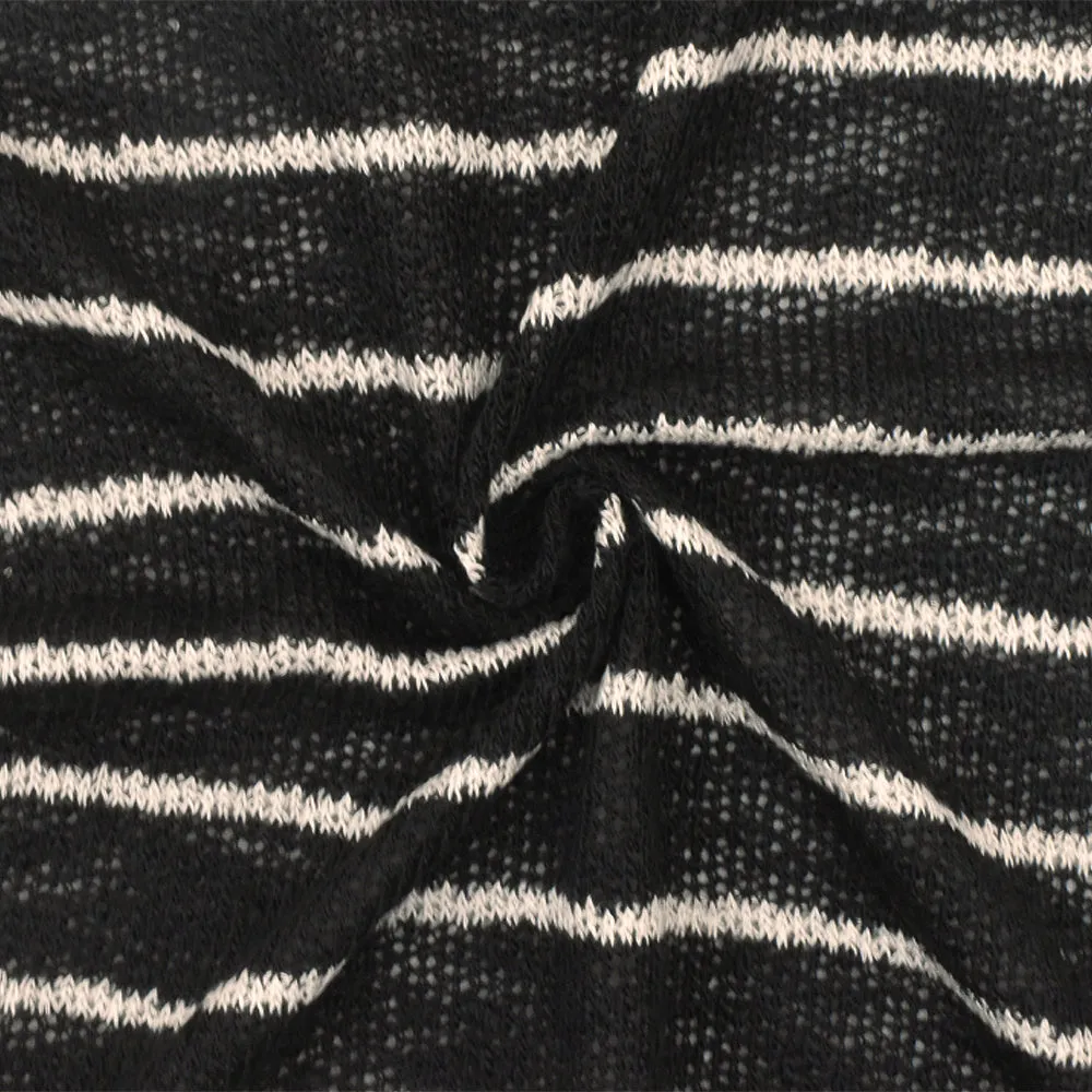 Soft Black-Taupe Striped Texture Stretch Jersey Knit Fabric