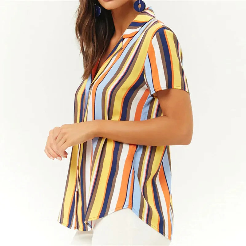 Striped Blouse Women Short Sleeve Chiffon