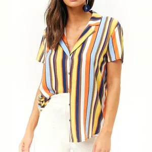 Striped Blouse Women Short Sleeve Chiffon