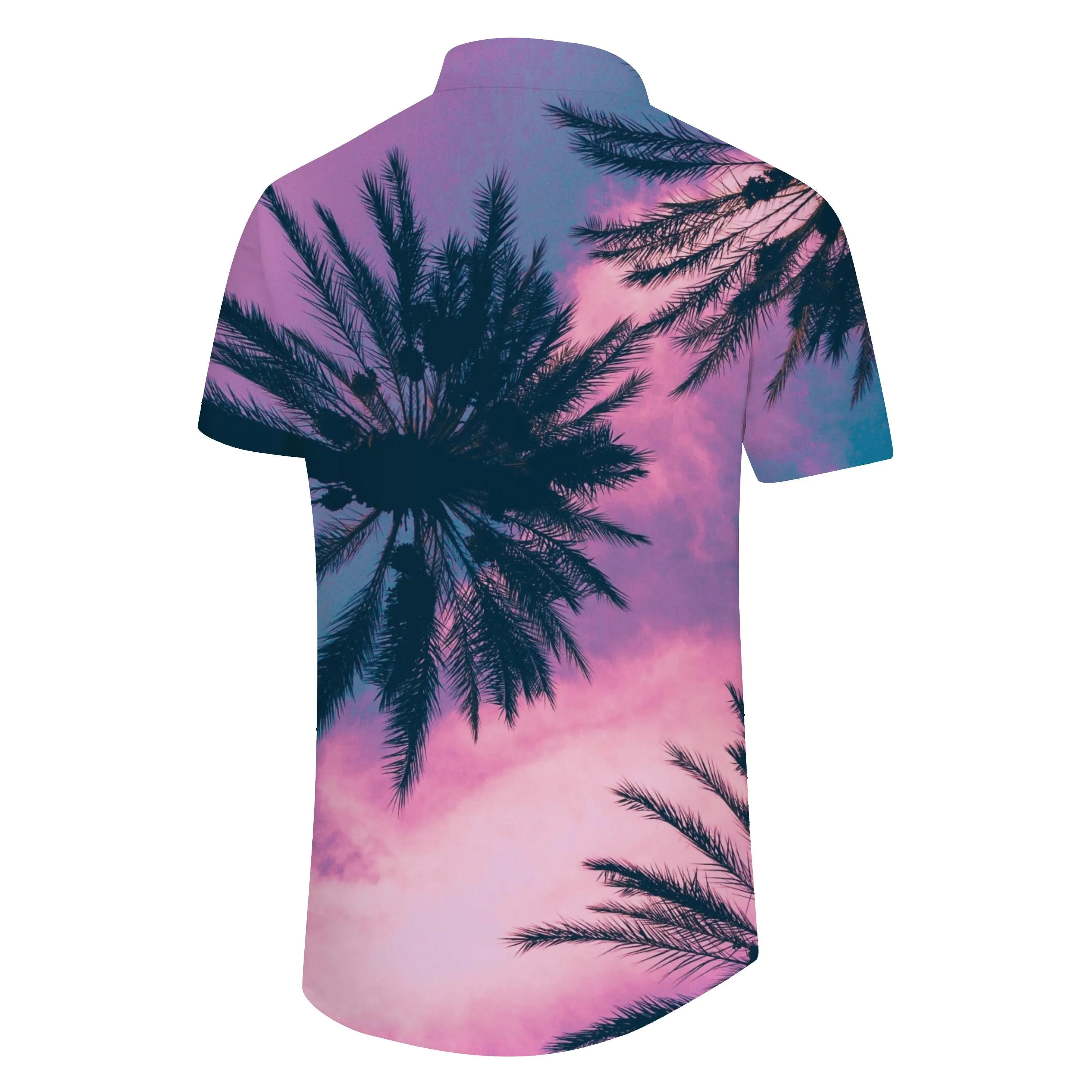 Summer breathable men's loose shirt purple pink coconut short sleeve casual Hawaiian fun button men's beach vacation short sleeve shirt personality