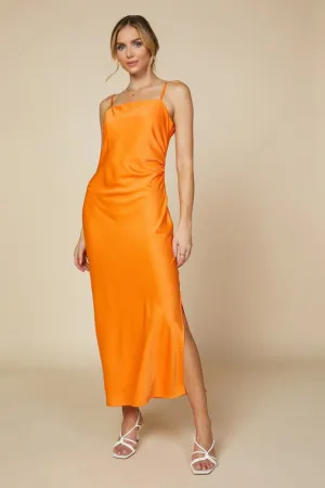 Sunkissed Orange Sleeveless Side Slit Midi Dress