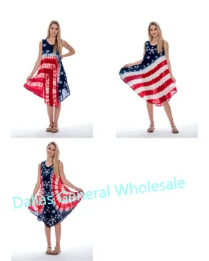 Tie Dye USA Flag Rayon Sun Dresses Wholesale