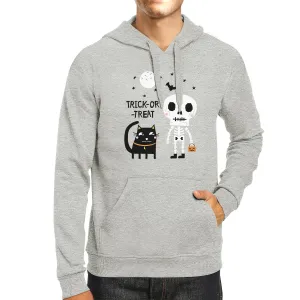 Trick-Or-Treat Skeleton Black Cat Grey Hoodie