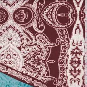 Turquoise/Auburn Stylized Medallion Crepe Georgette Fabric