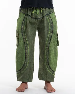 Unisex Patchwork Stone Washed Cargo Cotton Pants in Green 03