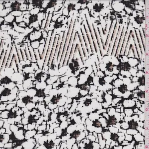 White/Black/Brown Floral Zag Rayon Challis Fabric