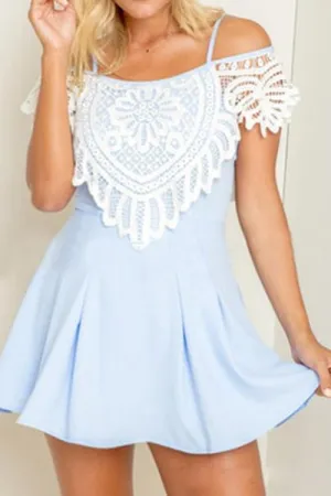 Wholesale Light Blue Off The Shoulder Lace Mini Dress