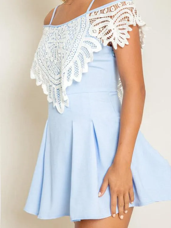 Wholesale Light Blue Off The Shoulder Lace Mini Dress