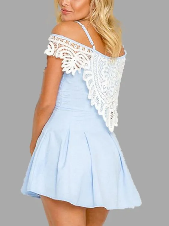 Wholesale Light Blue Off The Shoulder Lace Mini Dress