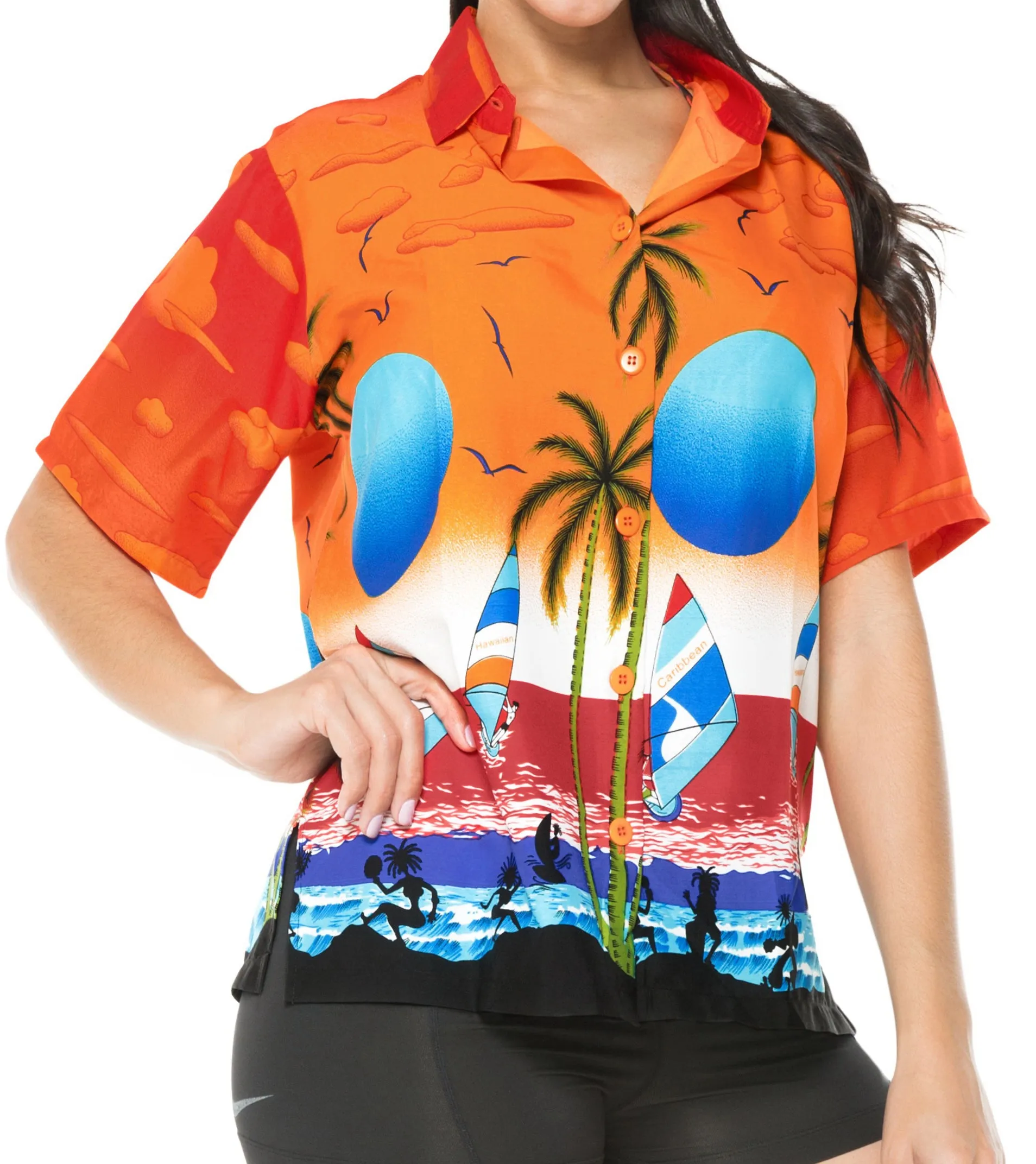 Women Hawaiian Shirt Beach Top Blouses Casual Aloha Holiday Tank Collar Boho