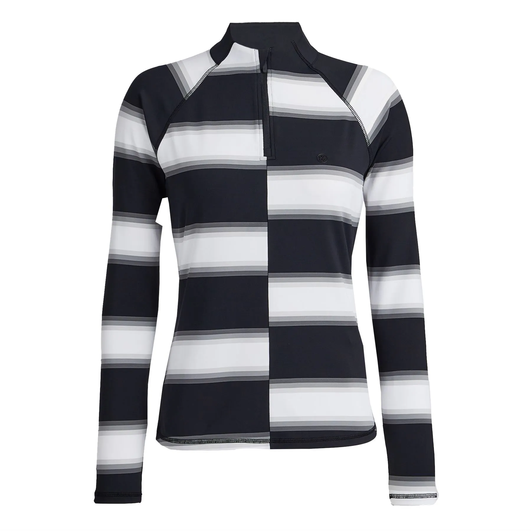 Womens Offset Gradient Stripe Rib Collar Silky Tech Nylon Quarter Zip Pullover Onyx - AW23